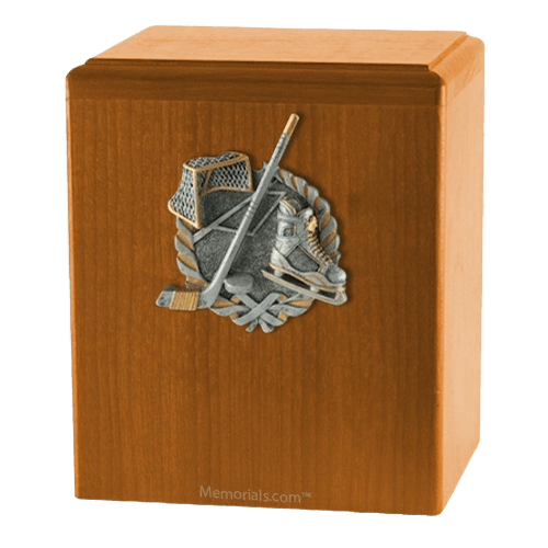 Hockey Fan Oak Cremation Urn