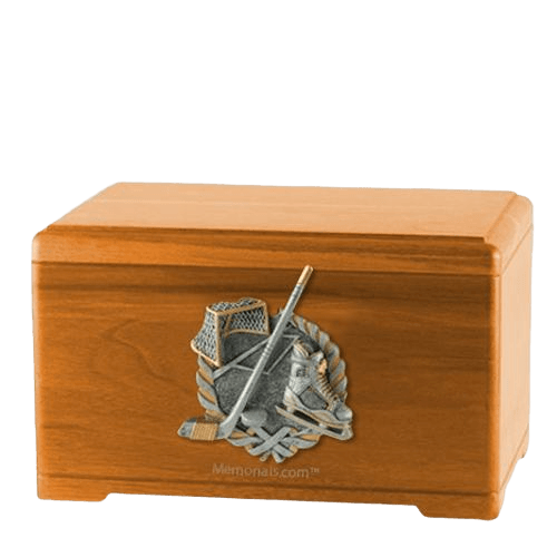 Ice Hockey Oak Cremation Urn