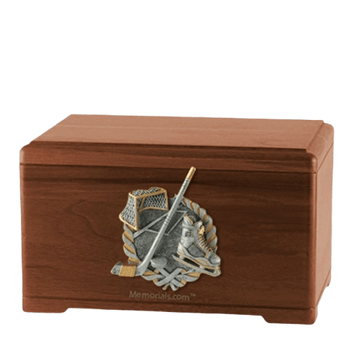 Ice Hockey Walnut Cremation Urn