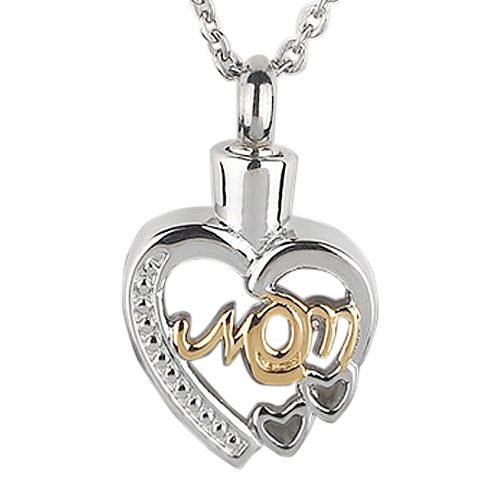 Cremation Jewellery Mourning Memorial Ashes Urn with Mother Daughter Heart charm 