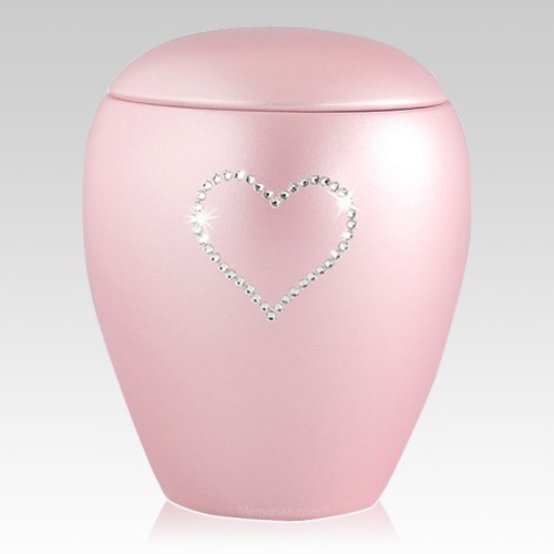 Pink Crystal Heart Ceramic Urn