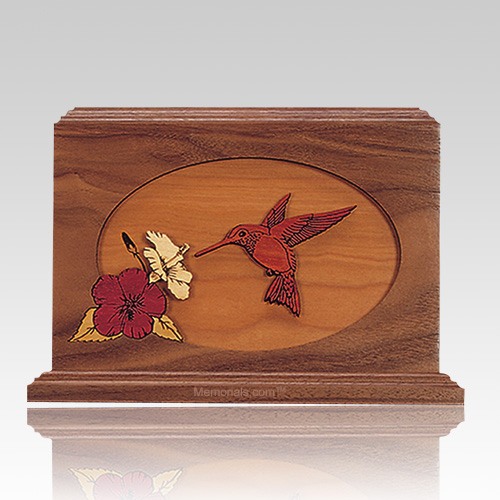 Hummingbird Walnut Wood Cremation Urn