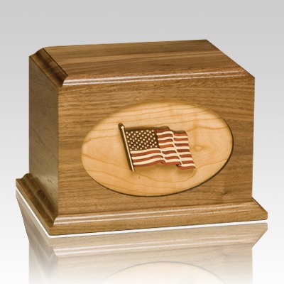 US Flag Walnut Military Cremation Urn