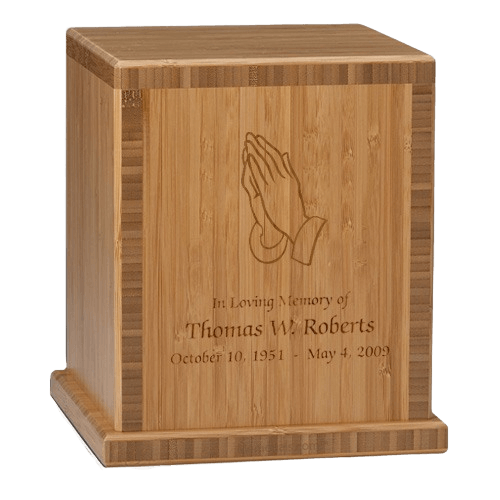 Praying Hands Bamboo Caramel Cremation Urn