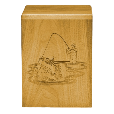 Fishing Sportsman Oak Cremation Urn