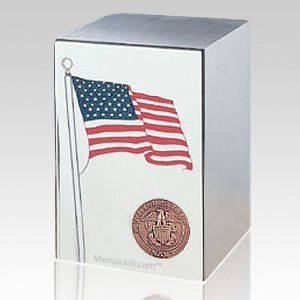 Navy Stainless Steel Flag Cremation Urn