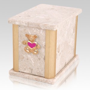 Solitude Perlato Teddy Pink Heart Cremation Urn