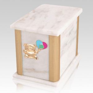 Solitude Bianco Teddy with Balloons Cremation Urn