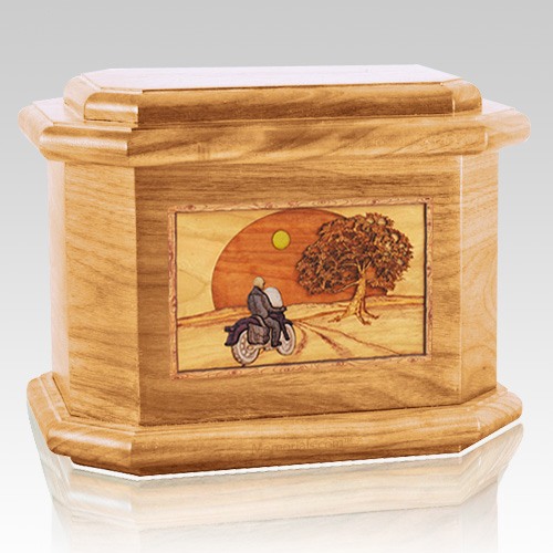 Motorcycle & Moon Oak Octagon Cremation Urn