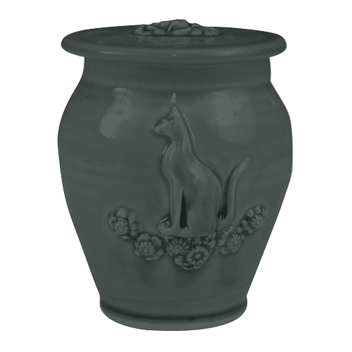 Kitty Stoned Denim Ceramic Cremation Urn
