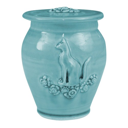Kitty Weathered Blue Ceramic Cremation Urn