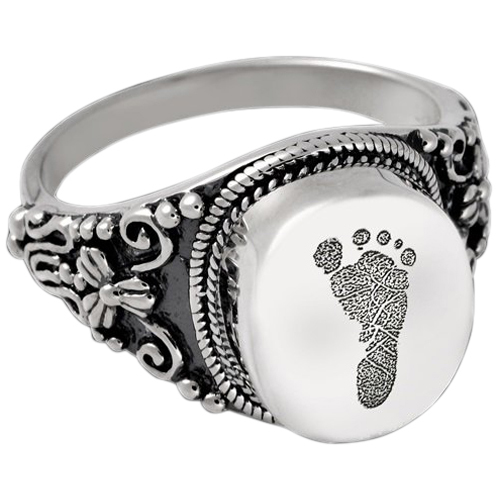 Antique 14k White Gold Cremation Print Ring