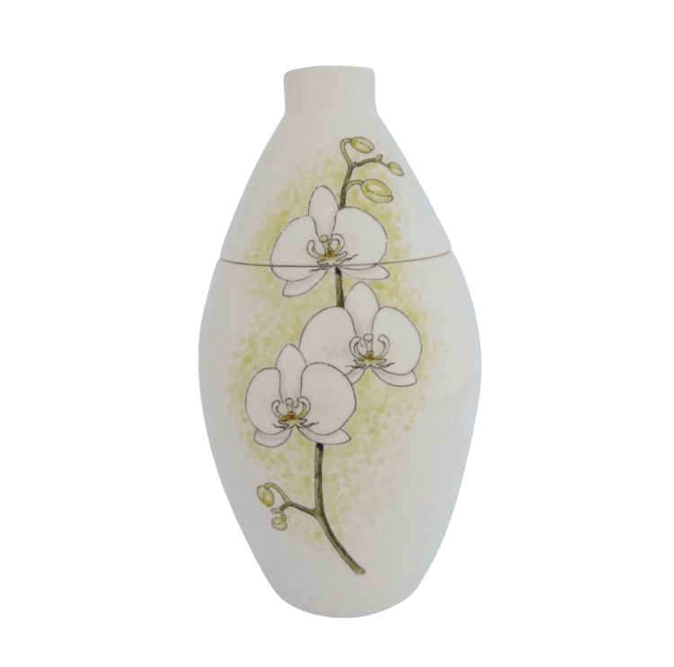 White Orchids Ceramic Cremation Urn