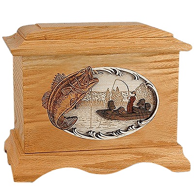 Boat Fishing Oak Cremation Urn for Two