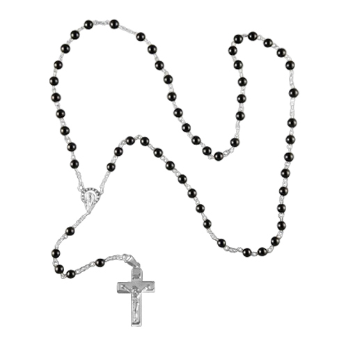 Black Agate Silver Cremation Rosary