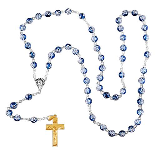 Blue Crystal Gold Cremation Rosary