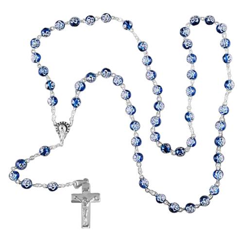 Blue Crystal Silver Cremation Rosary