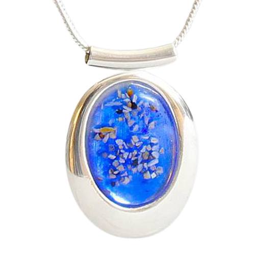 Blue Oval Cremation Ash Pendant III