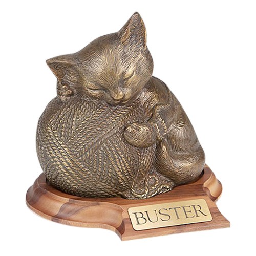 Bronze Cat Cremation Urn with Base