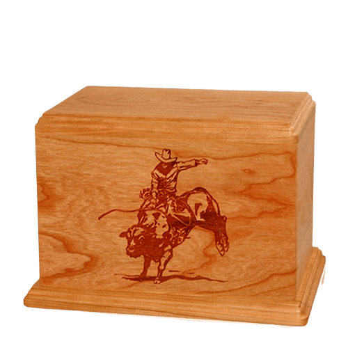 Bull Rider Individual Mahogany Wood Urn
