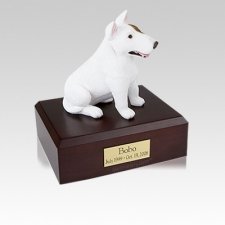 Bull Terrier White Sitting Small Dog Urn