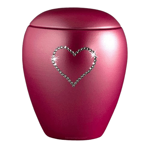 Burgundy Crystal Heart Ceramic Urn