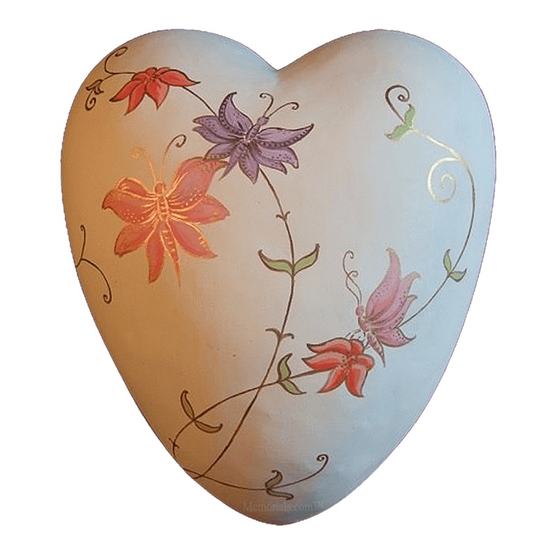 Butterflies Ceramic Heart Urn