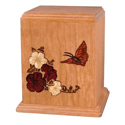 Butterfly Cherry Wood Cremation Urn