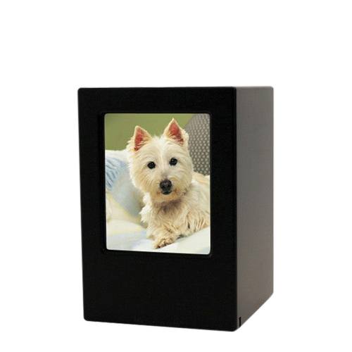 Black Pet Small Photo Wood Urn