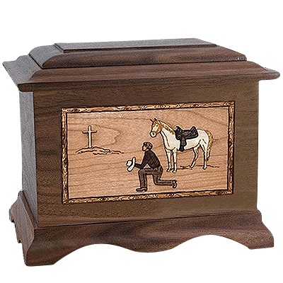 Cowboy Walnut Cremation Urn For Two