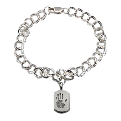 Charm 14k White Gold Cremation Print Bracelet