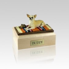 Chihuahua White & Tan Lying Small Dog Urn