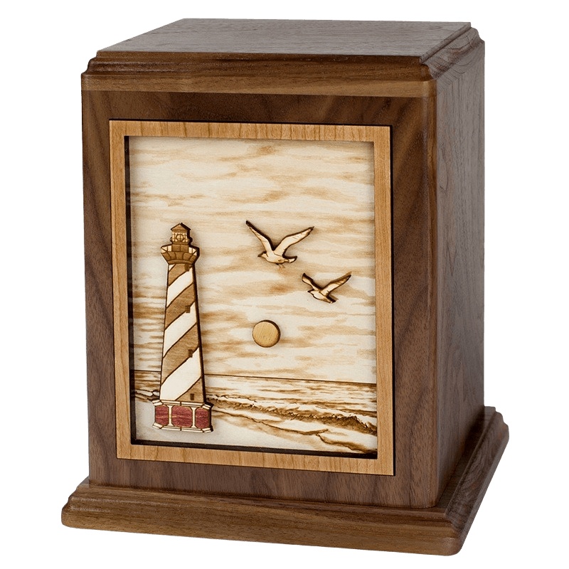 Coastal Lighthouse Wood Urn