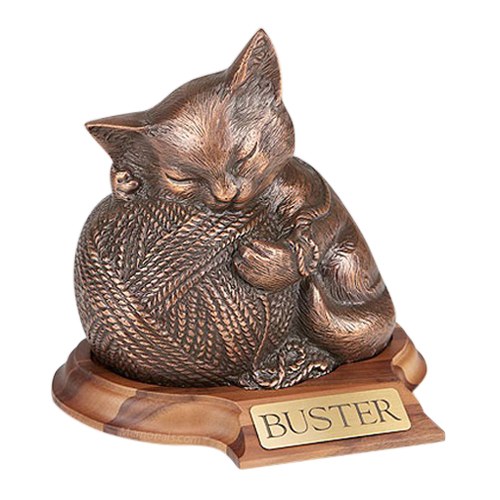 Copper Cat Cremation Urn with Base