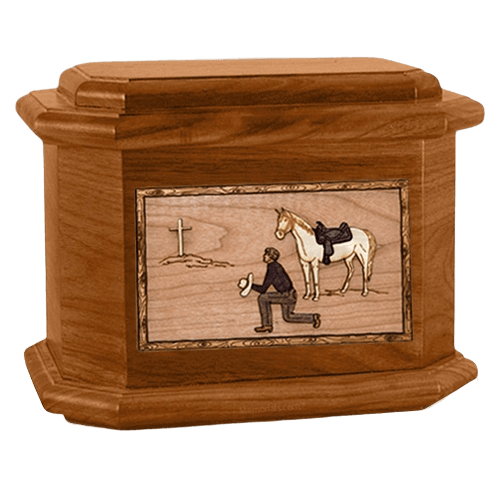 Cowboy Mahogany Octagon Cremation Urn