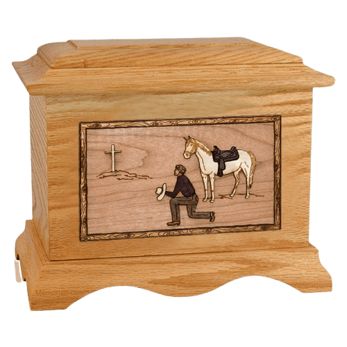 Cowboy Oak Cremation Urn