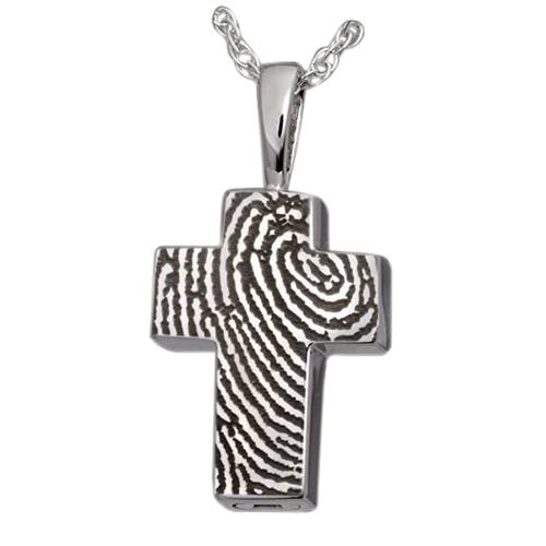 Cross 14k White Gold Cremation Print Keepsake