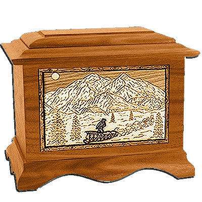 Dogsled Mahogany Cremation Urn for Two