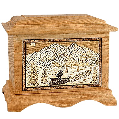 Dogsled Oak Cremation Urn for Two