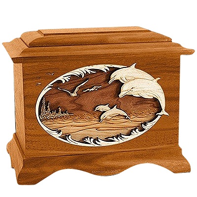 Dolphin Mahogany Cremation Urn for Two