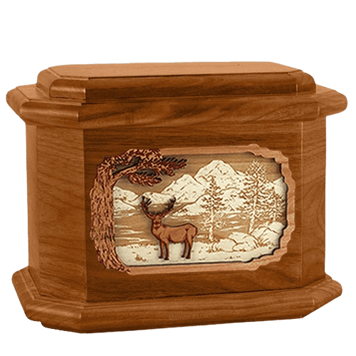 Deer Land Mahogany Octagon Cremation Urn