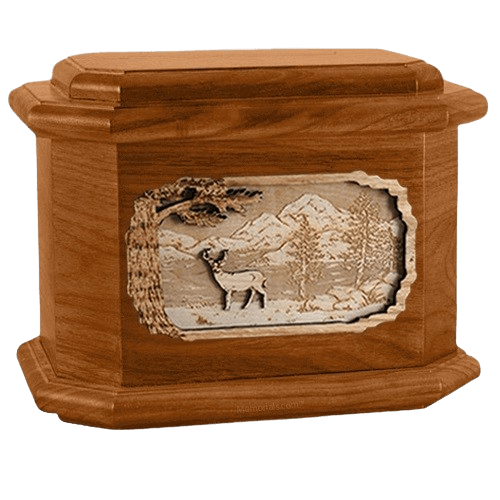 Deer Mahogany Octagon Cremation Urn