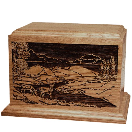 Deer Scene Walnut Wood Cremation Urn