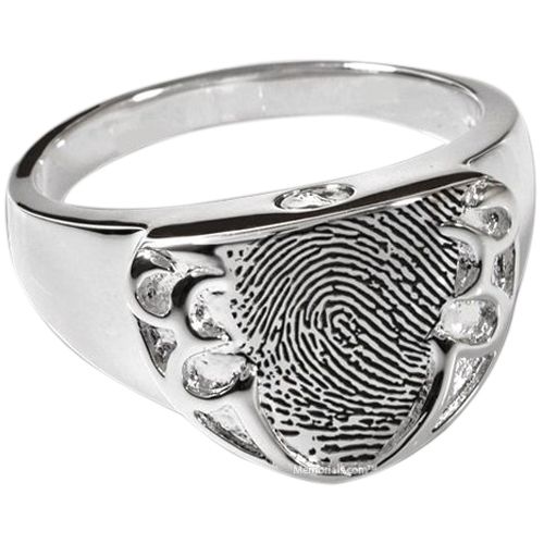 Defender 14k White Gold Cremation Print Ring