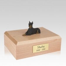 Doberman Black Ears Up Laying Large Dog Urn