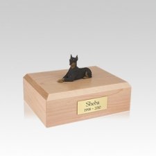 Doberman Black Ears Up Laying Small Dog Urn