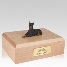 Doberman Black Ears Up Laying X Large Dog Urn