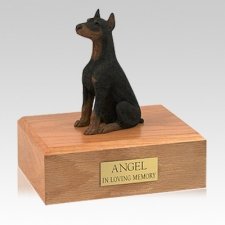 Doberman Black Ears Up Sitting Large Dog Urn