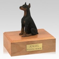 Doberman Black Ears Up Sitting Dog Urns