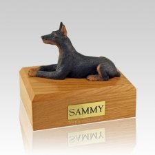 Doberman Black Laying Large Dog Urn